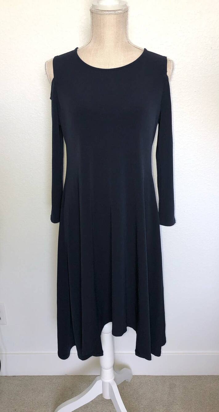 Alfani Petite Cold Shoulder Scoop Neck Navy Midi Shift Dress - 8P